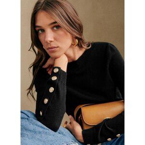 EUC Sezane Paulo 100% Merino Wool Button Cuff Sweater Black Gold XXS